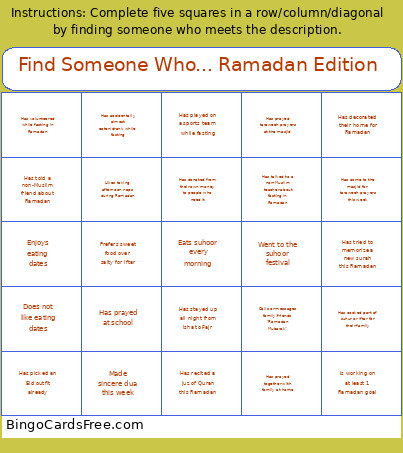 Find Someone Who... Ramadan Edition (Girls) Bingo Card
