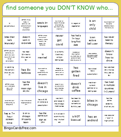 Find Someone You DON'T KNOW Who... Bingo Card