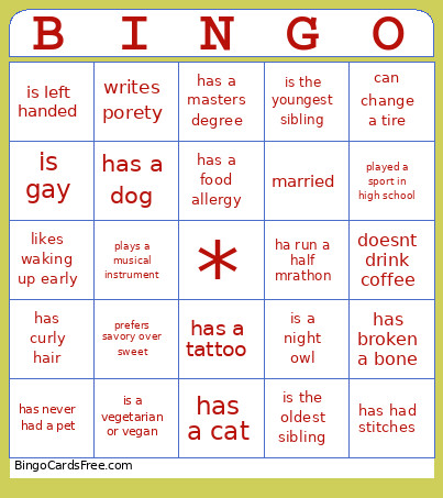 Find The Guest Bingo Card