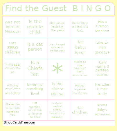 Find The Guest B I N G O Bingo Card