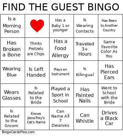 FIND THE GUEST Bingo Card