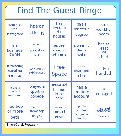 Find The Guest Bingo Card