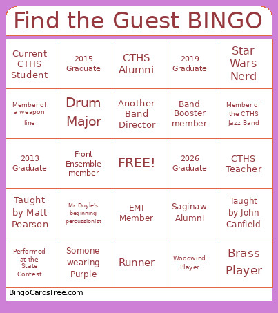 Find The Guest Bingo Card