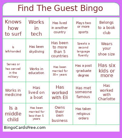 Find The Guest Bingo 