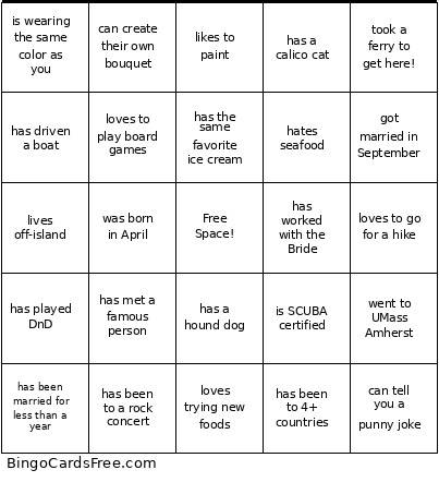 Find The Guest Bingo Card