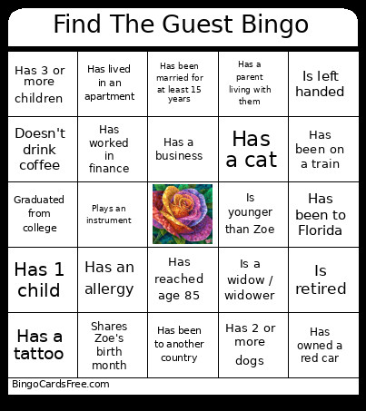 Find The Guest Bingo Card