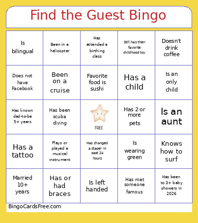 Find The Guest Bingo Card