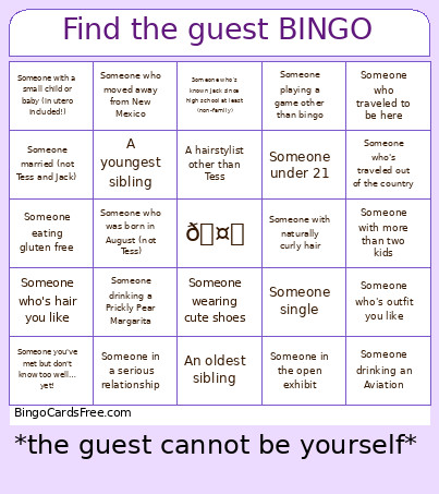 Find The Guest Bingo Card
