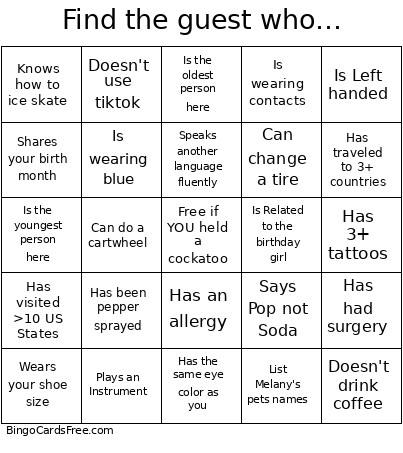 Find The Guest Who… Bingo Card