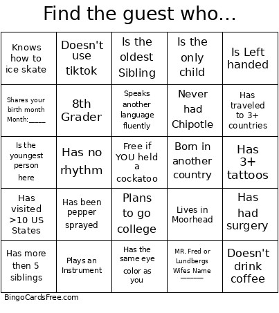 Find The Guest Who… Bingo Card