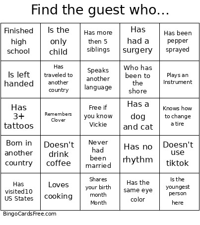 Find The Guest Who… Bingo Card