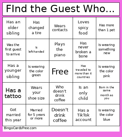 FInd The Guest Who... Bingo Card