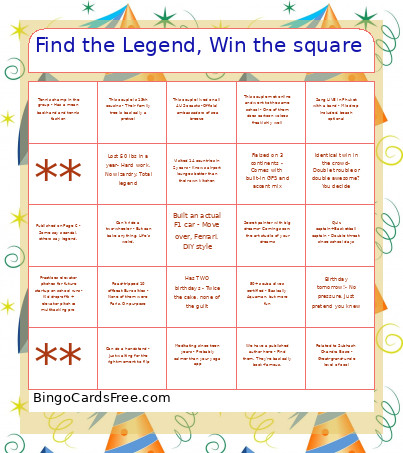 Find The Legend, Win The Square Bingo Card