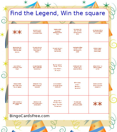 Find The Legend, Win The Square Bingo Card