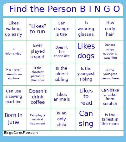 Find The Person B I N G O Bingo Card