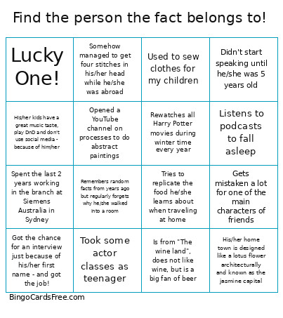 Find The Person The Fact Belongs To! Bingo Card