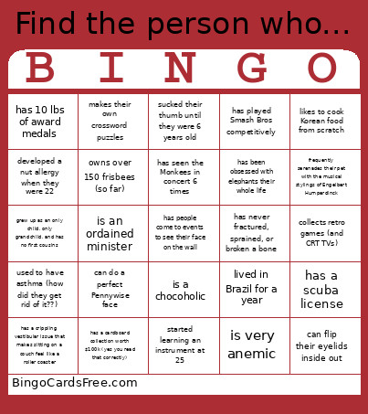 Find The Person Who... Bingo Card