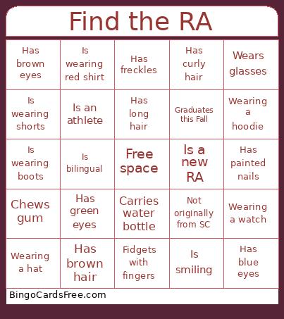 Find The RA Bingo Card