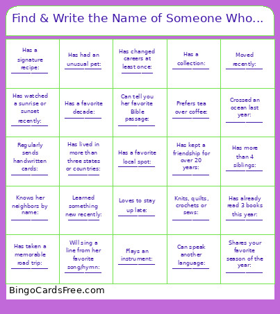 Find & Write The Name Of Someone Who... Bingo Card