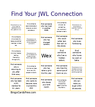 Find Your JWL Connection Bingo Card