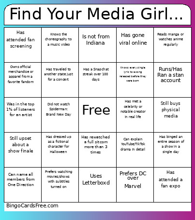 Find Your Media Girl... Bingo Card