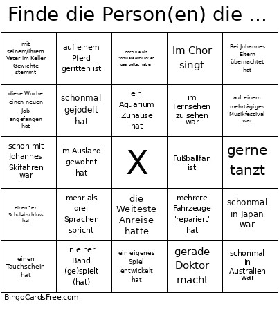 Finde Die Person(en) Die ... Bingo Card