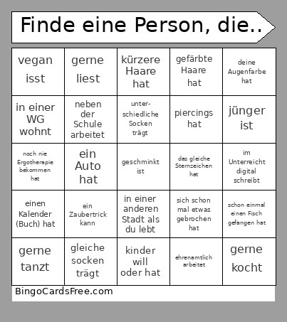 Finde Eine Person, Die.. Bingo Card