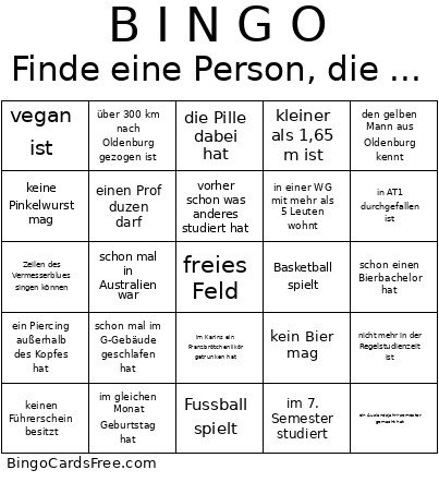 Finde Eine Person, Die ... Bingo Card