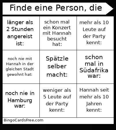 Finde Eine Person, Die Bingo Card