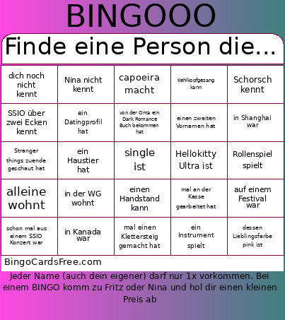 Finde Eine Person Die... Bingo Card