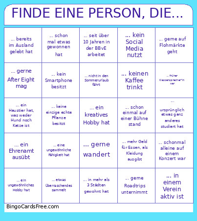 FINDE EINE PERSON, DIE... Bingo Card 2