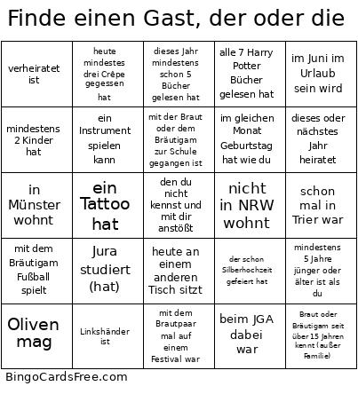 Finde Einen Gast, Der Oder Die Bingo Card 2