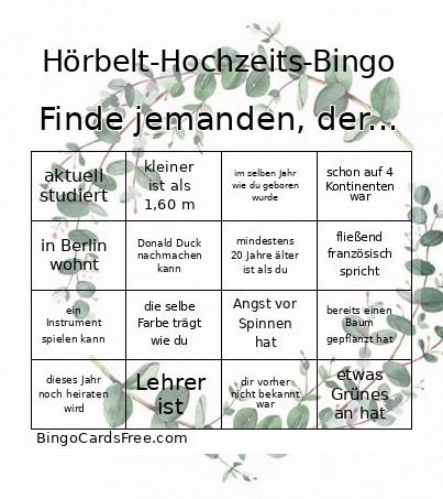 Finde Jemanden, Der... Bingo Card