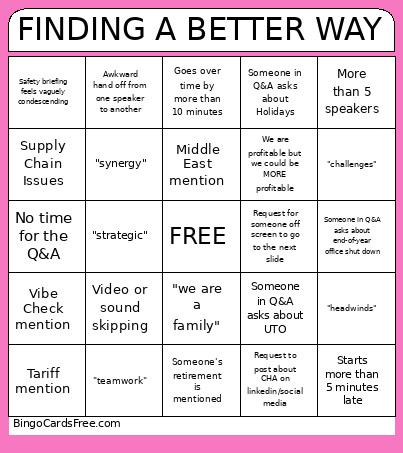 FINDING A BETTER WAY Bingo Card