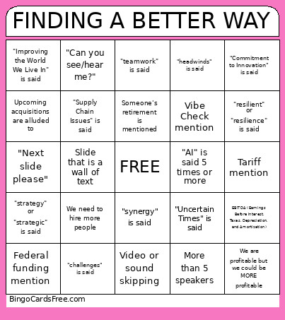 FINDING A BETTER WAY Bingo Card