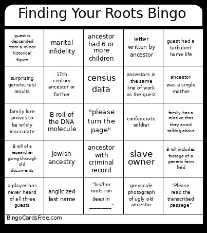 Finding Your Roots Bingo Card