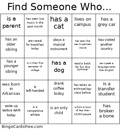FindSomeoneWhoAnth20103 Bingo Card