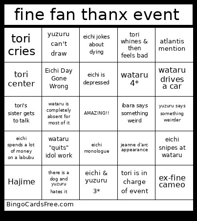 Fine Fan Thanx Event Bingo Card