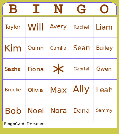 Fingerspelling Bingo Card
