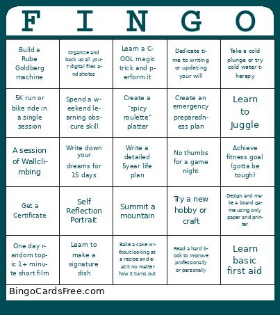 FINGO Bingo Cards Free Pdf Printable Game, Title: FINGO