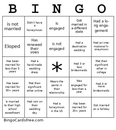 Finished Bridal Shower Bingo Cards Free Pdf Printable Game, Title: BINGO