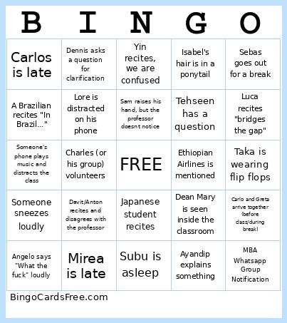 FinMBA Bingo Card