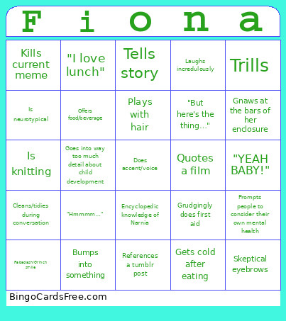Fiona Bingo Card