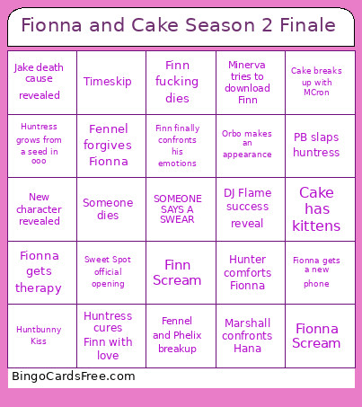Fionna And Cake Season 2 Finale Bingo Card