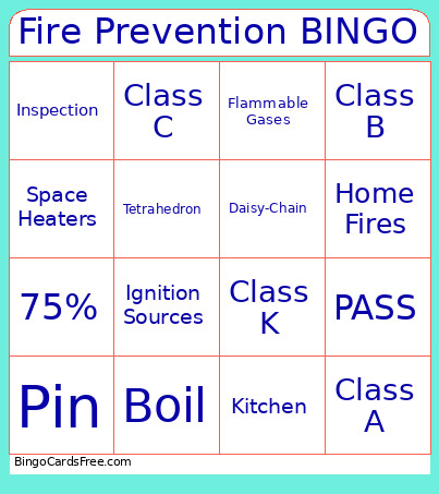 Fire Prevention Bingo Card