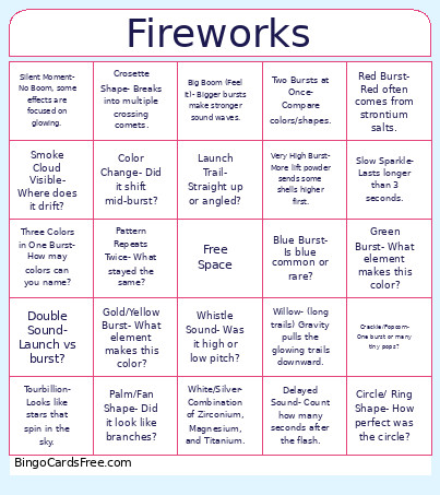 Fireworks Bingo Card