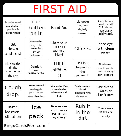 First Aid Bingo Card