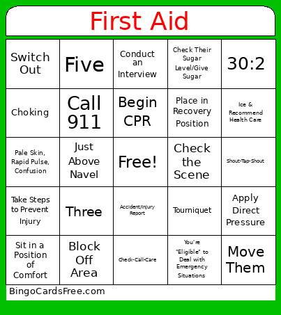 First Aid Bingo Card