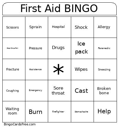 First Aid Bingo Card