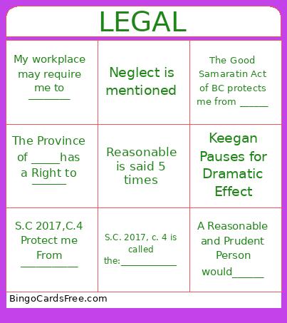 First Aid Legal Bingo Cards Free Pdf Printable Game, Title: LEGAL